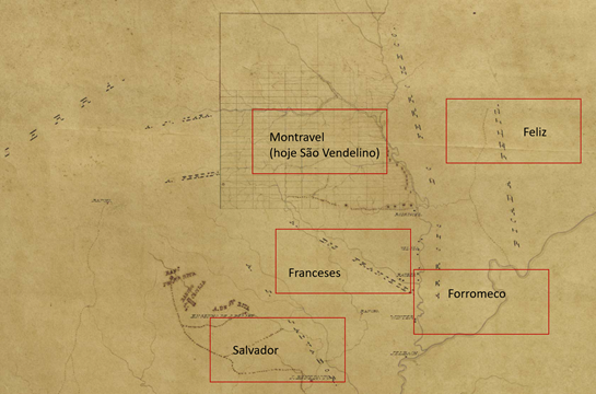 Mapa Montravel cerca 1855