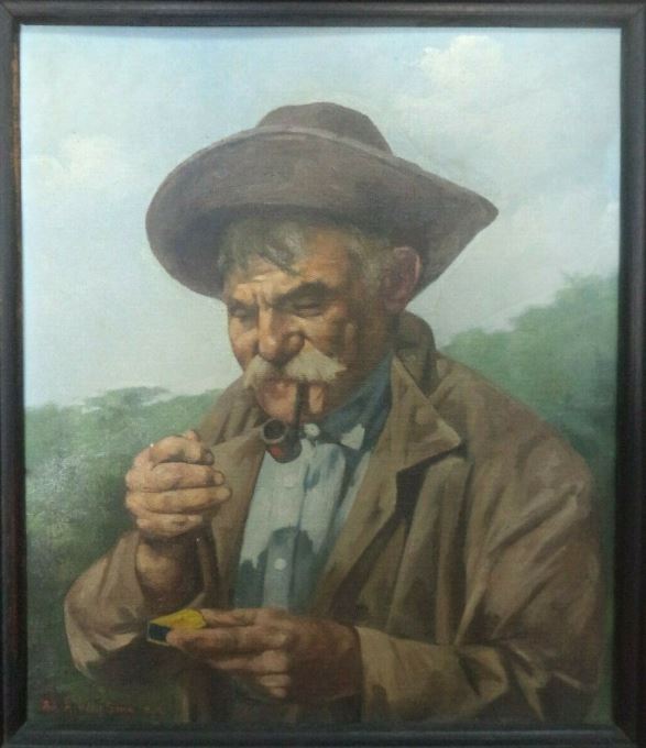Van Emelen pintura Old man smoking 1901