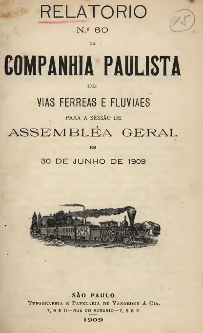 Capa Relatorio Companhia Paulista 1909